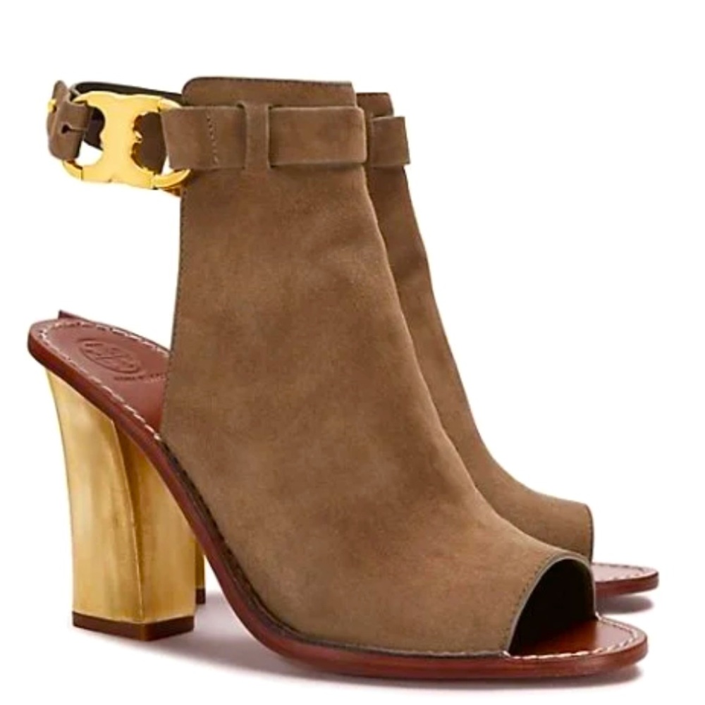 Tory Burch Gemini Link Peep Toe Suede Slingbacks Sz 9.5